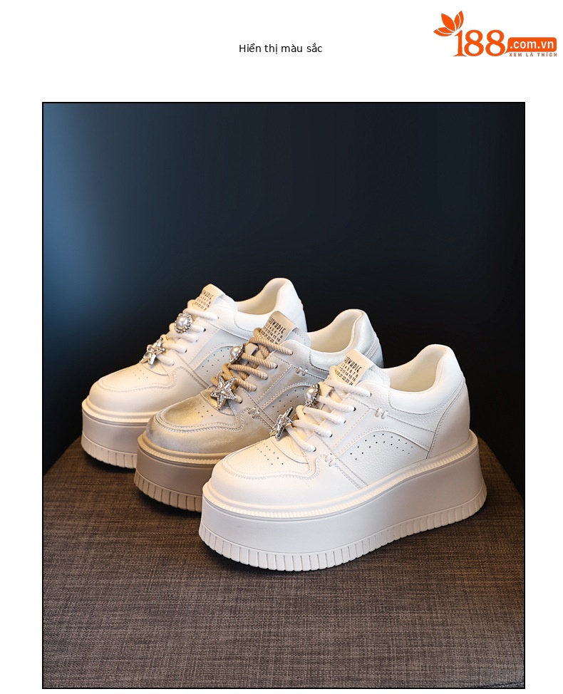 Giày sneaker nữ chunky đế dày phong cách retro đánh bóng màu be — Màu be chi tiết 17