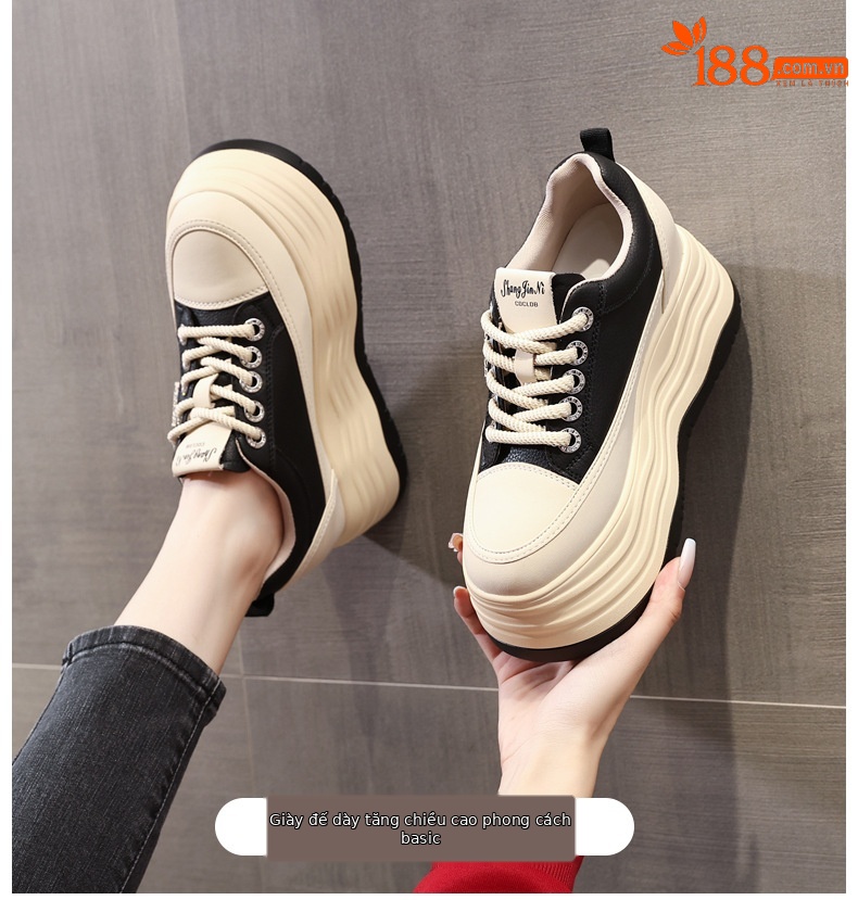 Giày sneaker nữ đế dày độn cao bên trong phiên bản cơ bản dễ phối — Màu đen chi tiết 1
