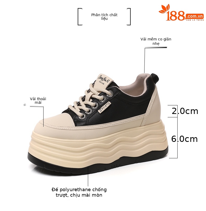 Giày sneaker nữ đế dày độn cao bên trong phiên bản cơ bản dễ phối — Màu đen chi tiết 3