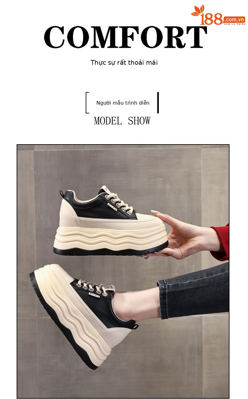 Giày sneaker nữ đế dày độn cao bên trong phiên bản cơ bản dễ phối — Màu đen chi tiết 11
