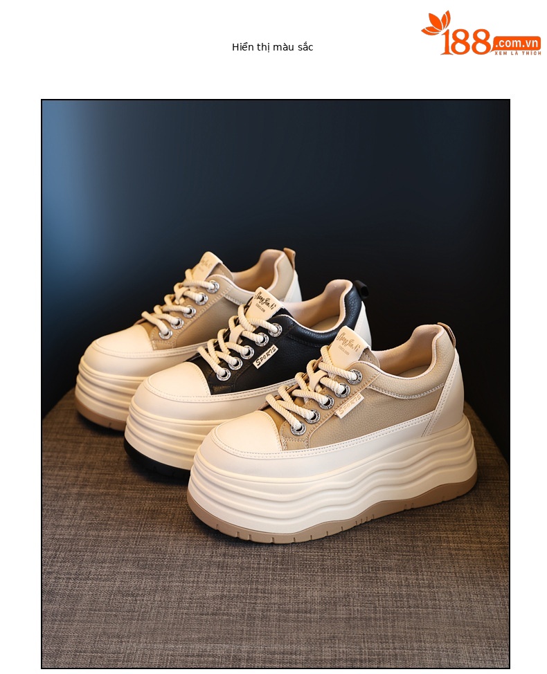 Giày sneaker nữ đế dày độn cao bên trong phiên bản cơ bản dễ phối — Màu đen chi tiết 18