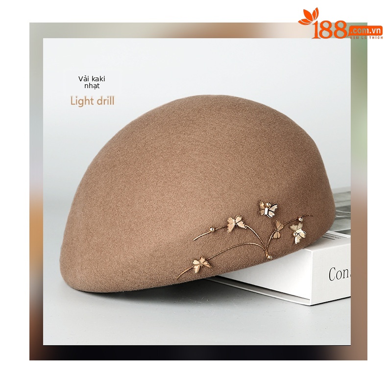 Mũ beret len nữ kiểu bướm, phong cách họa sĩ retro, ấm áp mùa thu đông — Màu đen chi tiết 8