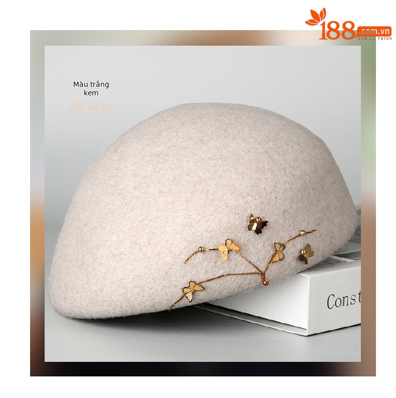 Mũ beret len nữ kiểu bướm, phong cách họa sĩ retro, ấm áp mùa thu đông — Màu đen chi tiết 9