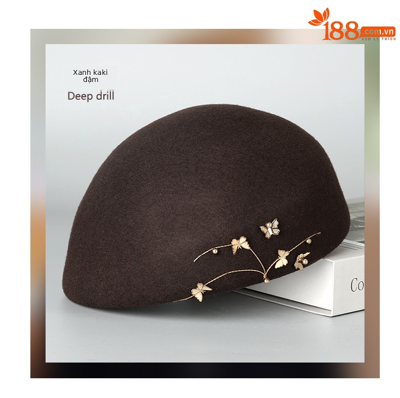 Mũ beret len nữ kiểu bướm, phong cách họa sĩ retro, ấm áp mùa thu đông — Màu đen chi tiết 10