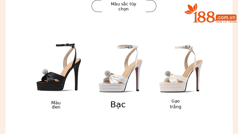 Sandal cao gót nữ satin quai ngang gót nhọn đính đá 13 cm — Màu đen chi tiết 2