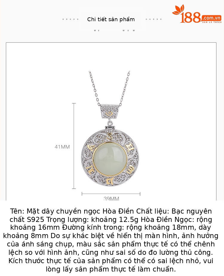 Mặt dây chuyền bạc 925 phong cách cổ điển — Mặt dây chuyền đơn (không có dây chuyền) chi tiết 3