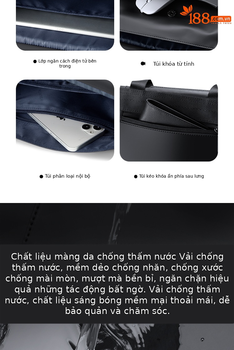 Túi đeo chéo nam Emperor Paul chống nước sức chứa lớn phong cách thời trang chi tiết 7