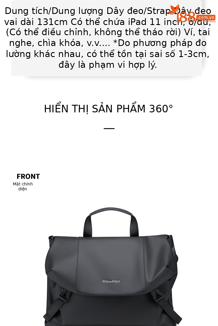 Túi đeo chéo nam Emperor Paul chống nước sức chứa lớn phong cách thời trang chi tiết 12