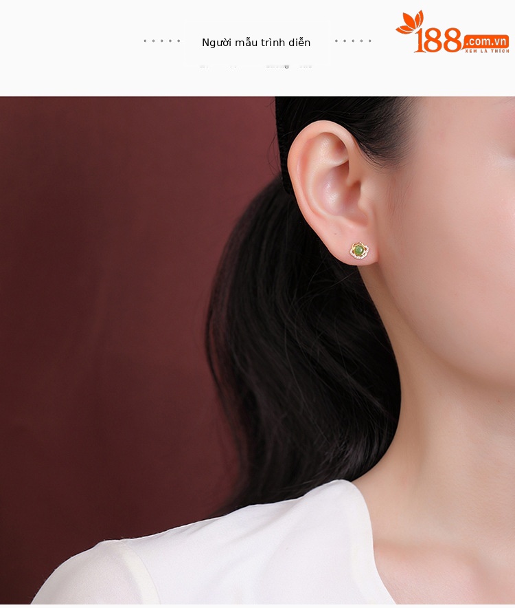 Bông tai bạc S925 mạ vàng đính ngọc bích phong cách Trung Hoa cổ điển họa tiết Ruyi rỗng — Kiểu màu bạc, Kiểu màu vàng chi tiết 5