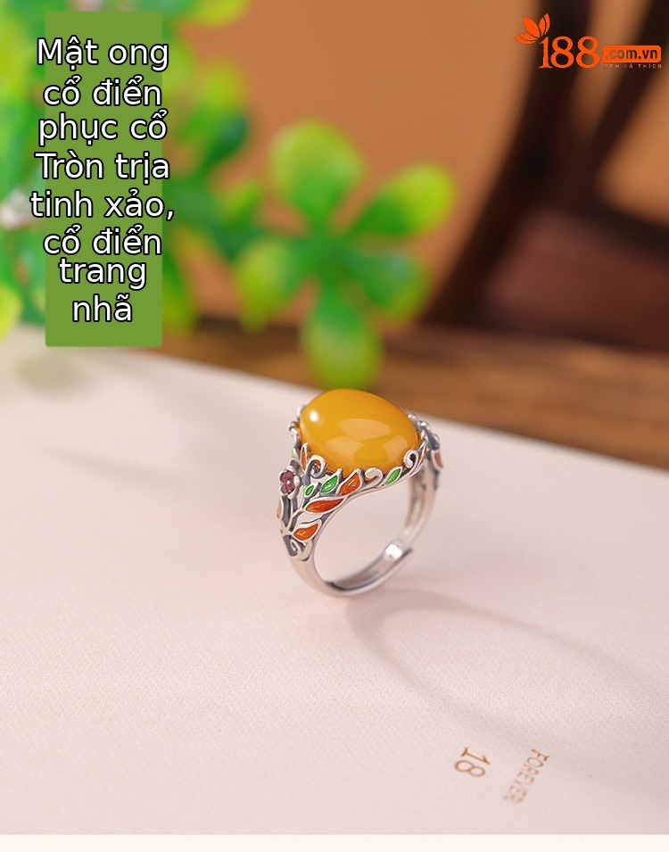 Nhẫn bạc S925 phong cách retro họa tiết men lá mặt trứng, khí chất hoang dã — Bạc 925 chi tiết 2