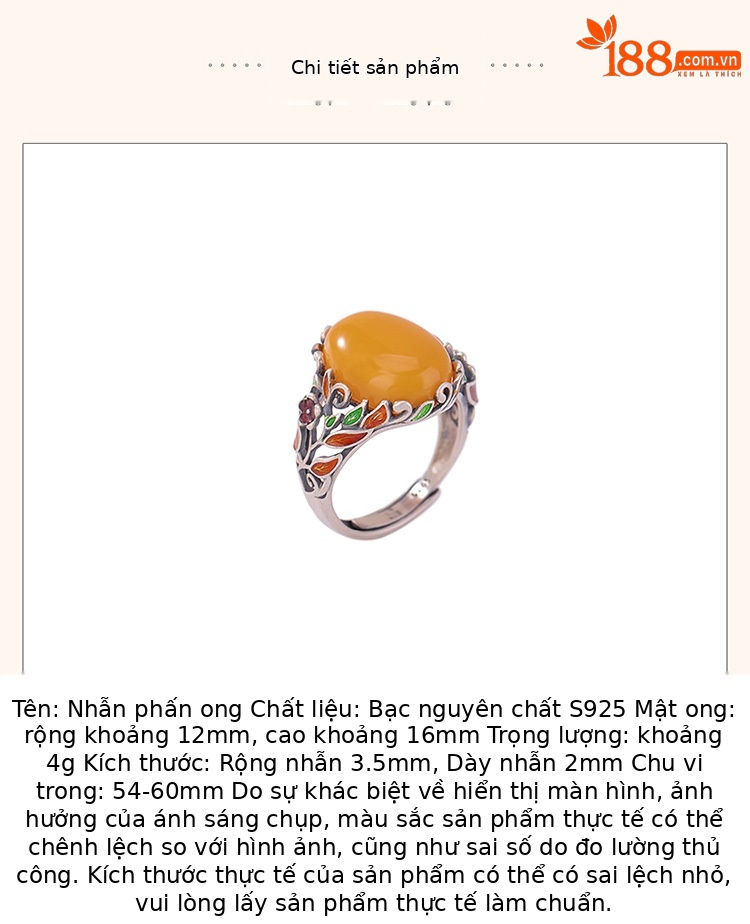Nhẫn bạc S925 phong cách retro họa tiết men lá mặt trứng, khí chất hoang dã — Bạc 925 chi tiết 3