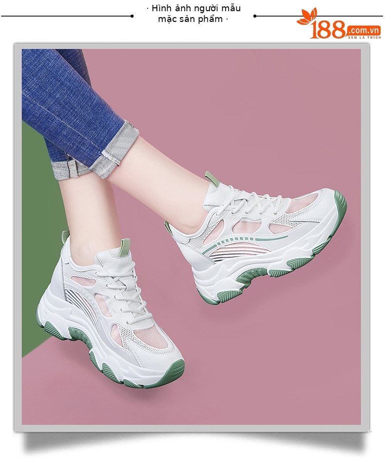 Giày sneaker nữ chunky đế dày thoáng khí mùa hè 2024, tăng chiều cao 5 cm — DH 58220 chiều cao gót trắng xanh lá cây 5,0 cm chiều cao bên trong 2,0 cm, DH 58212 Cao gót xanh 3.0cm, DH 58212 màu xám cao gót 3.0cm, DH 58220 gót trắng xám cao 5,0 cm tăng bên trong 2,0 cm chi tiết 6