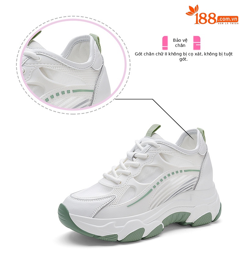 Giày sneaker nữ chunky đế dày thoáng khí mùa hè 2024, tăng chiều cao 5 cm — DH 58220 chiều cao gót trắng xanh lá cây 5,0 cm chiều cao bên trong 2,0 cm, DH 58212 Cao gót xanh 3.0cm, DH 58212 màu xám cao gót 3.0cm, DH 58220 gót trắng xám cao 5,0 cm tăng bên trong 2,0 cm chi tiết 15