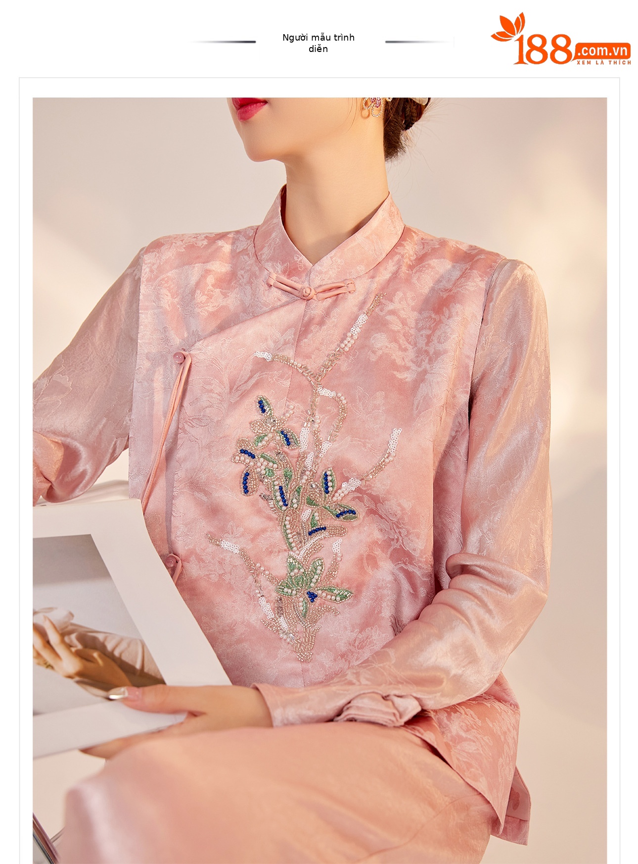 Áo vest rời phong cách Trung Hoa mới thêu họa tiết nặng, dáng rộng sang trọng M8036 — Màu vàng, Màu hồng chi tiết 1