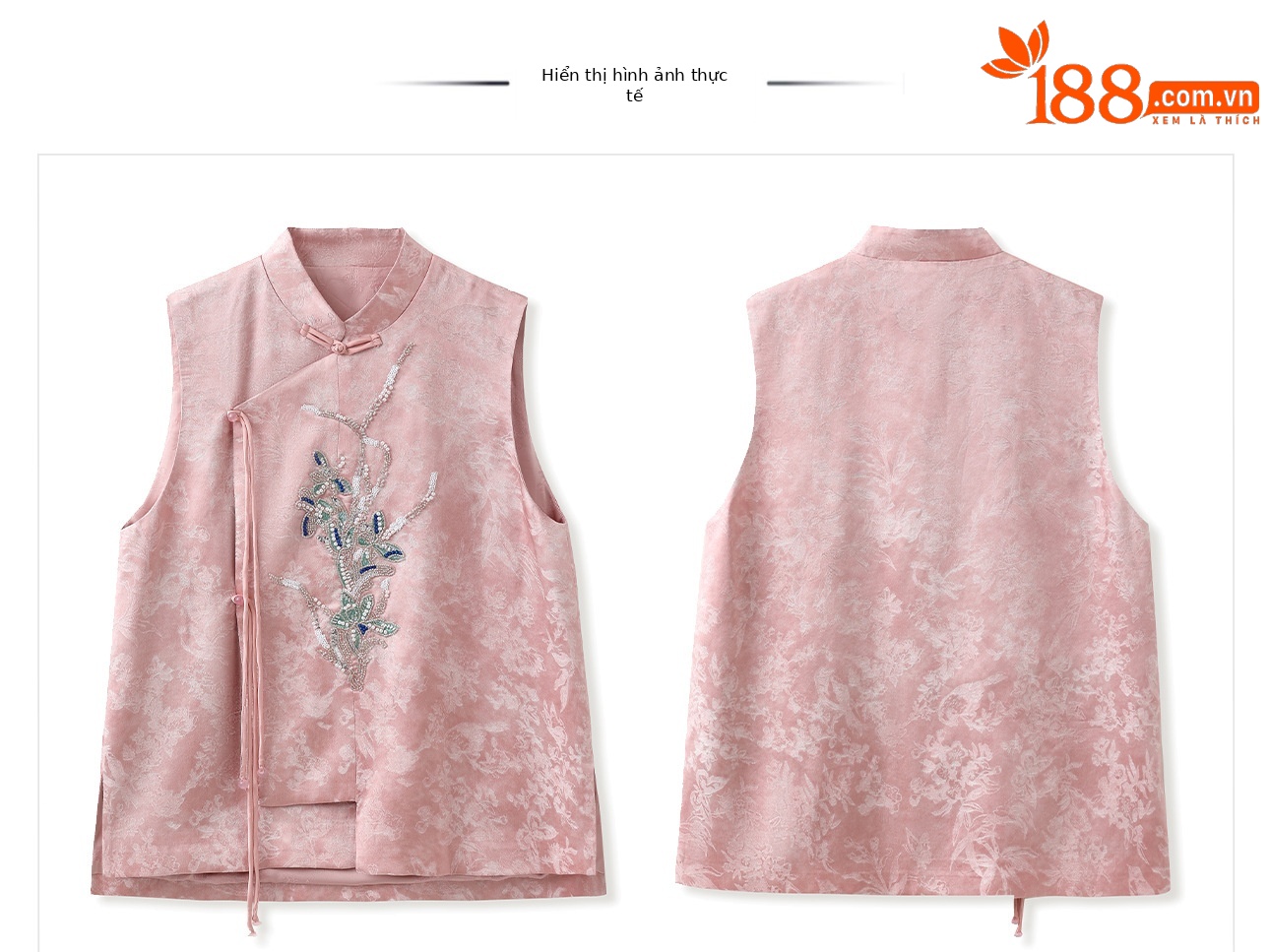 Áo vest rời phong cách Trung Hoa mới thêu họa tiết nặng, dáng rộng sang trọng M8036 — Màu vàng, Màu hồng chi tiết 21