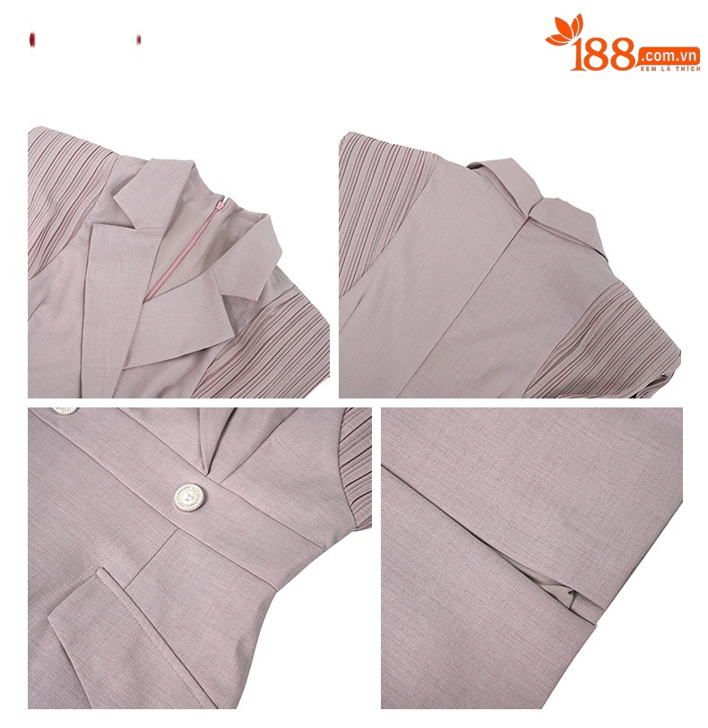 Đầm maxi nữ thắt eo phong cách Pháp màu tím mâm xôi — Màu tím mâm xôi chi tiết 2