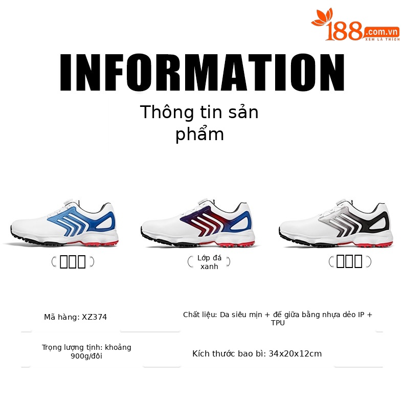 Giày golf PGM chống thấm nước, đế TPU chống trượt, dây giày xoay tiện lợi — XZ374-Sao sắt xám, XZ374-xanh lam đá tầng, XZ374-Màu xanh nước chảy chi tiết 8