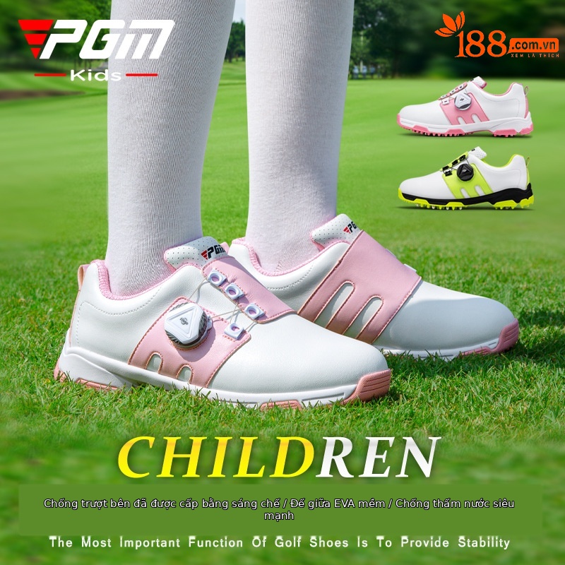 Giày golf trẻ em PGM thoáng khí, chống trượt, phù hợp bé gái và bé trai mùa hè — Trắng hồng B, Trắng hồng A, Xanh huỳnh quang