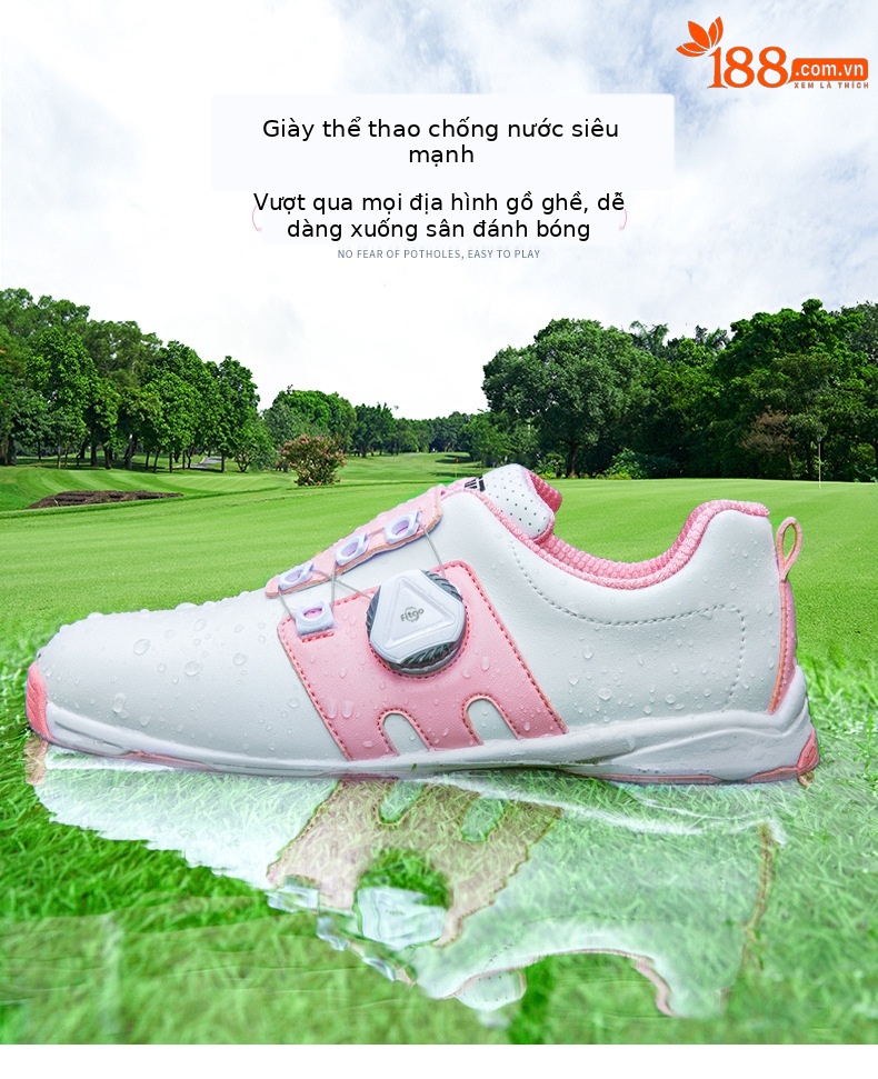 Giày golf trẻ em PGM thoáng khí, chống trượt, phù hợp bé gái và bé trai mùa hè — Trắng hồng B, Trắng hồng A, Xanh huỳnh quang chi tiết 4