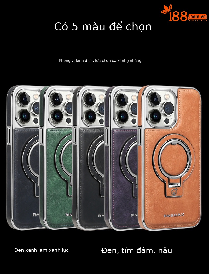 Ốp lưng từ tính chống rơi cho iPhone 15, 16 Pro Max, 17, 14, 12, bao toàn bộ viền dày — [Da nâu nhạt ★ Giá đỡ vợt] Thiết kế từ tính, 【Da dán màu xanh lam★Giá đỡ vợt] thiết kế từ tính, 【Miếng dán màu xanh lá cây★Giá đỡ vợt] thiết kế từ tính, 【Lớp phủ màu tím★Giá đỡ vợt] thiết kế từ tính chi tiết 3