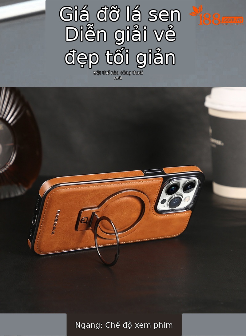 Ốp lưng từ tính chống rơi cho iPhone 15, 16 Pro Max, 17, 14, 12, bao toàn bộ viền dày — [Da nâu nhạt ★ Giá đỡ vợt] Thiết kế từ tính, 【Da dán màu xanh lam★Giá đỡ vợt] thiết kế từ tính, 【Miếng dán màu xanh lá cây★Giá đỡ vợt] thiết kế từ tính, 【Lớp phủ màu tím★Giá đỡ vợt] thiết kế từ tính chi tiết 5