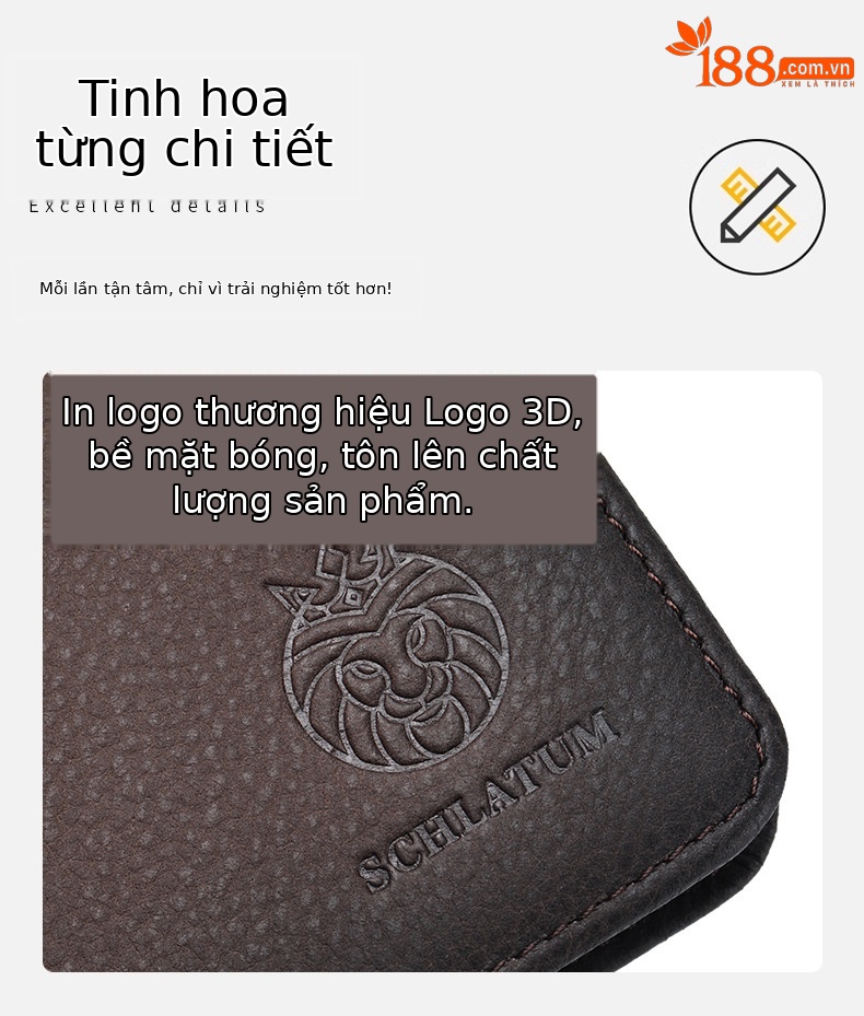 Ví da bò thật nam gập mini phong cách Âu Mỹ cổ điển — Màu cà phê, Màu nâu, Màu đen, Màu cà phê (có hộp quà) chi tiết 7