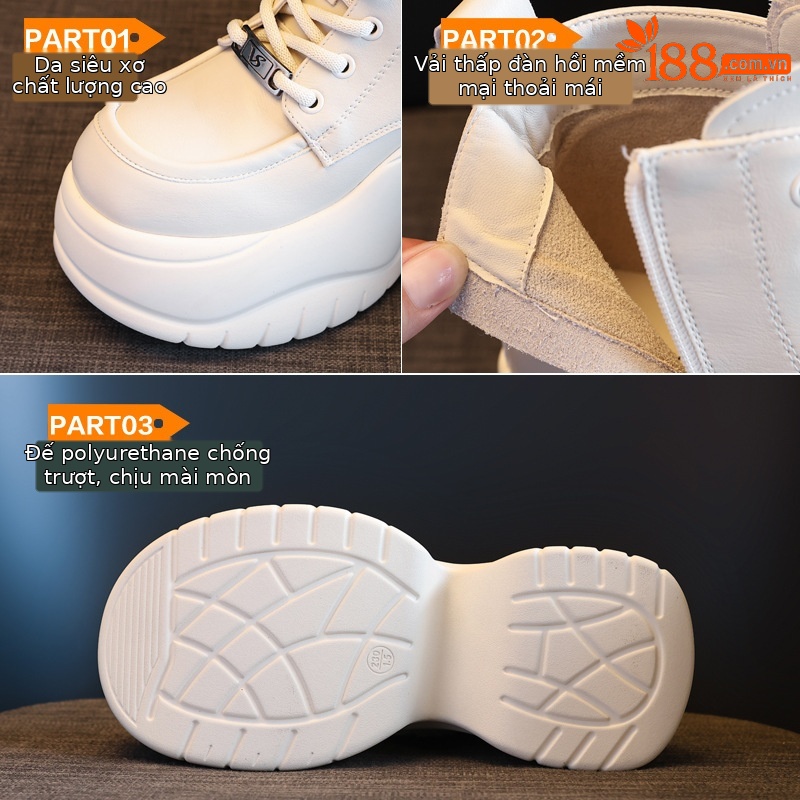 Boot martin nữ đế dày tôn dáng cổ cao gầy bên trong — Màu be