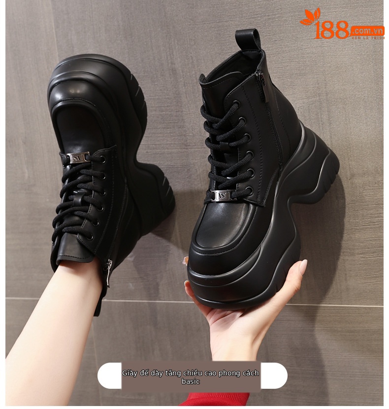 Boot martin nữ đế dày tôn dáng cổ cao gầy bên trong — Màu be chi tiết 1