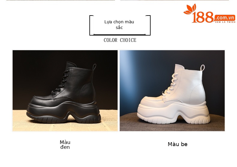 Boot martin nữ đế dày tôn dáng cổ cao gầy bên trong — Màu be chi tiết 2
