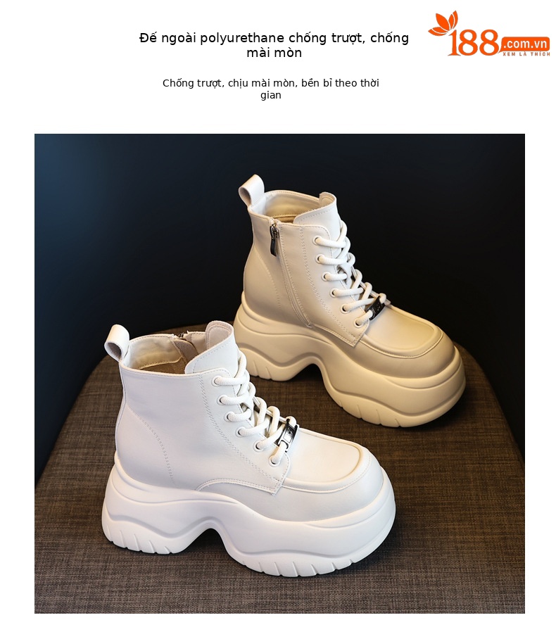 Boot martin nữ đế dày tôn dáng cổ cao gầy bên trong — Màu be chi tiết 10