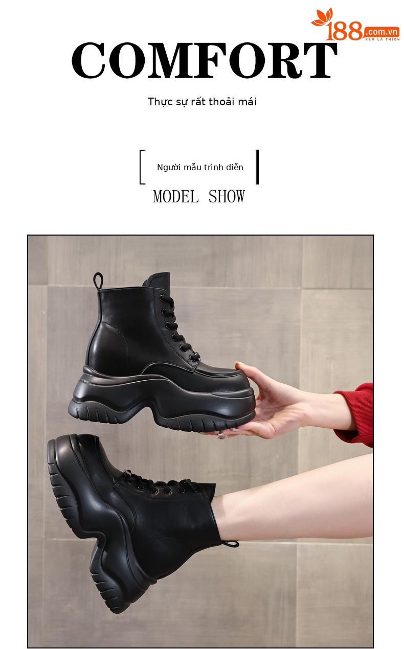 Boot martin nữ đế dày tôn dáng cổ cao gầy bên trong — Màu be chi tiết 11