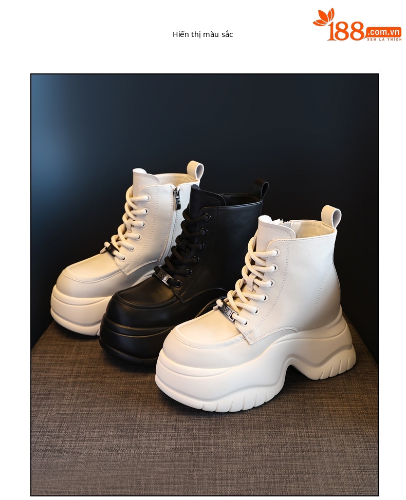Boot martin nữ đế dày tôn dáng cổ cao gầy bên trong — Màu be chi tiết 17