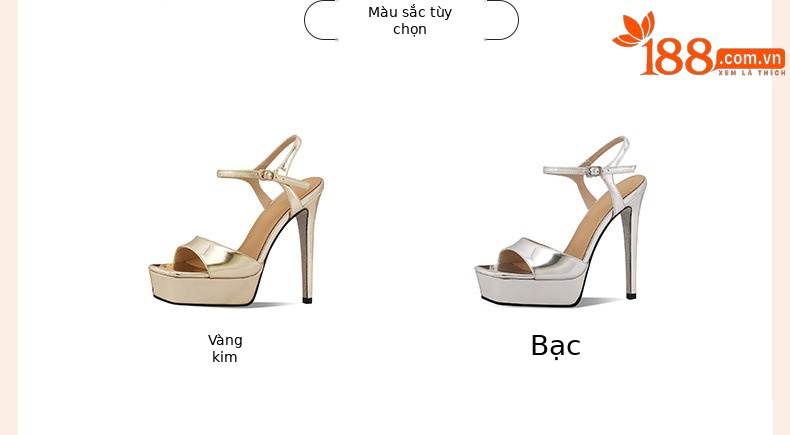 Sandal nữ cao gót hở mũi phong cách Âu Mỹ, gót nhọn 13 cm, đế platform, màu bạc — Màu vàng chi tiết 2
