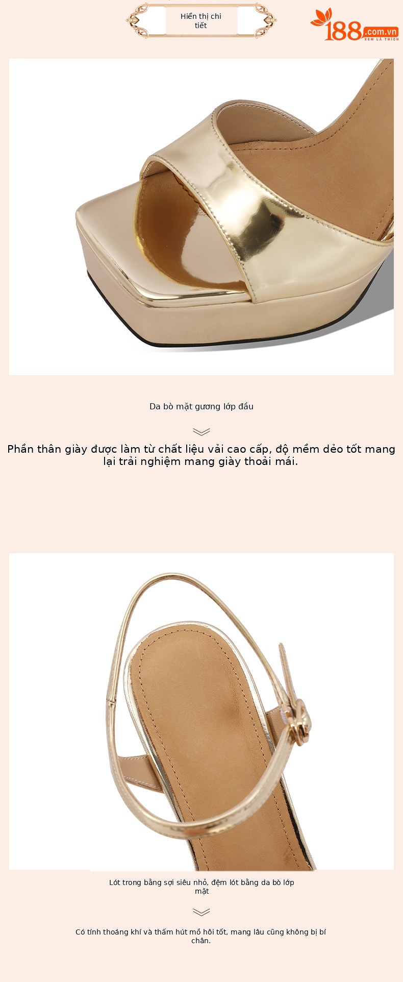 Sandal nữ cao gót hở mũi phong cách Âu Mỹ, gót nhọn 13 cm, đế platform, màu bạc — Màu vàng chi tiết 3