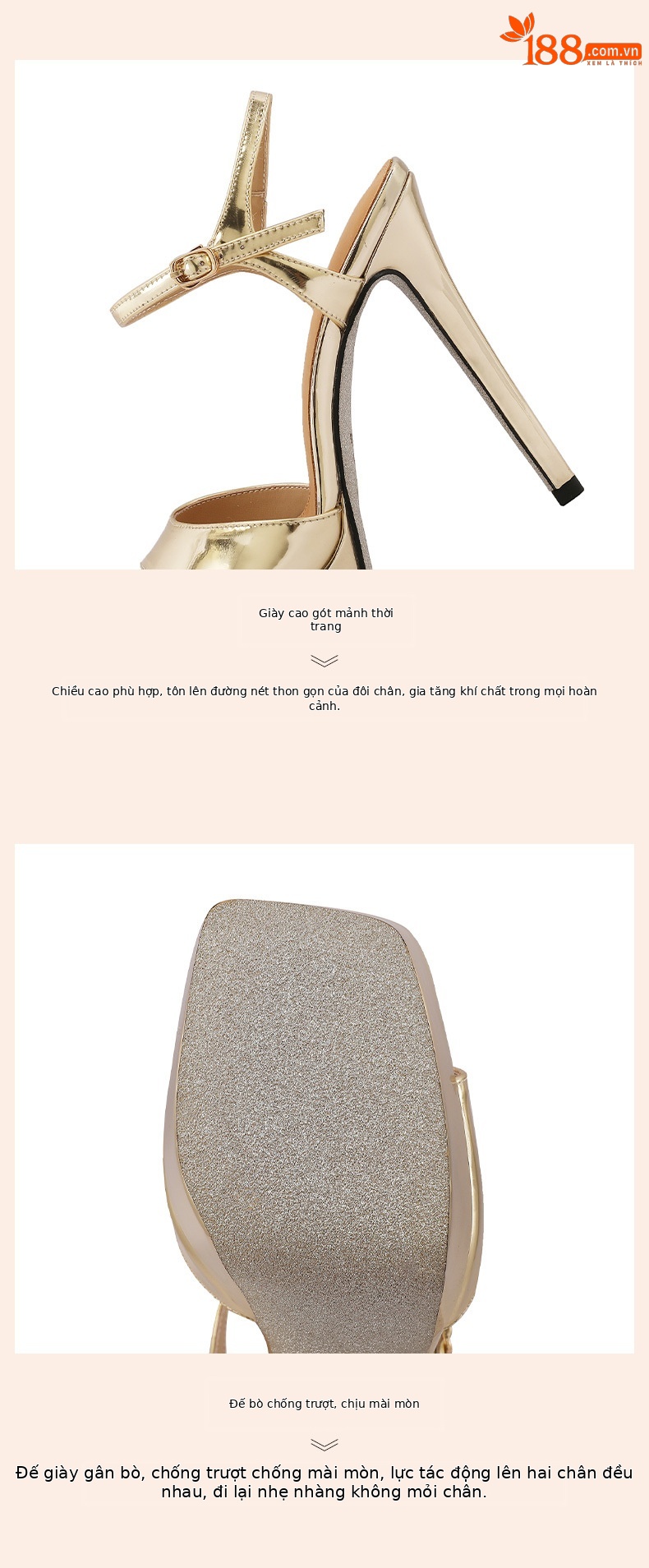 Sandal nữ cao gót hở mũi phong cách Âu Mỹ, gót nhọn 13 cm, đế platform, màu bạc — Màu vàng chi tiết 4