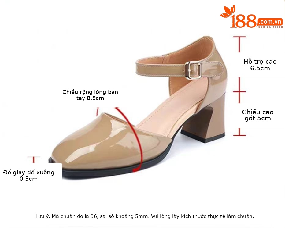 Sandal nữ da bóng mũi vuông quai ngang gót 5 cm — Màu đen cao gót 5 cm chi tiết 2