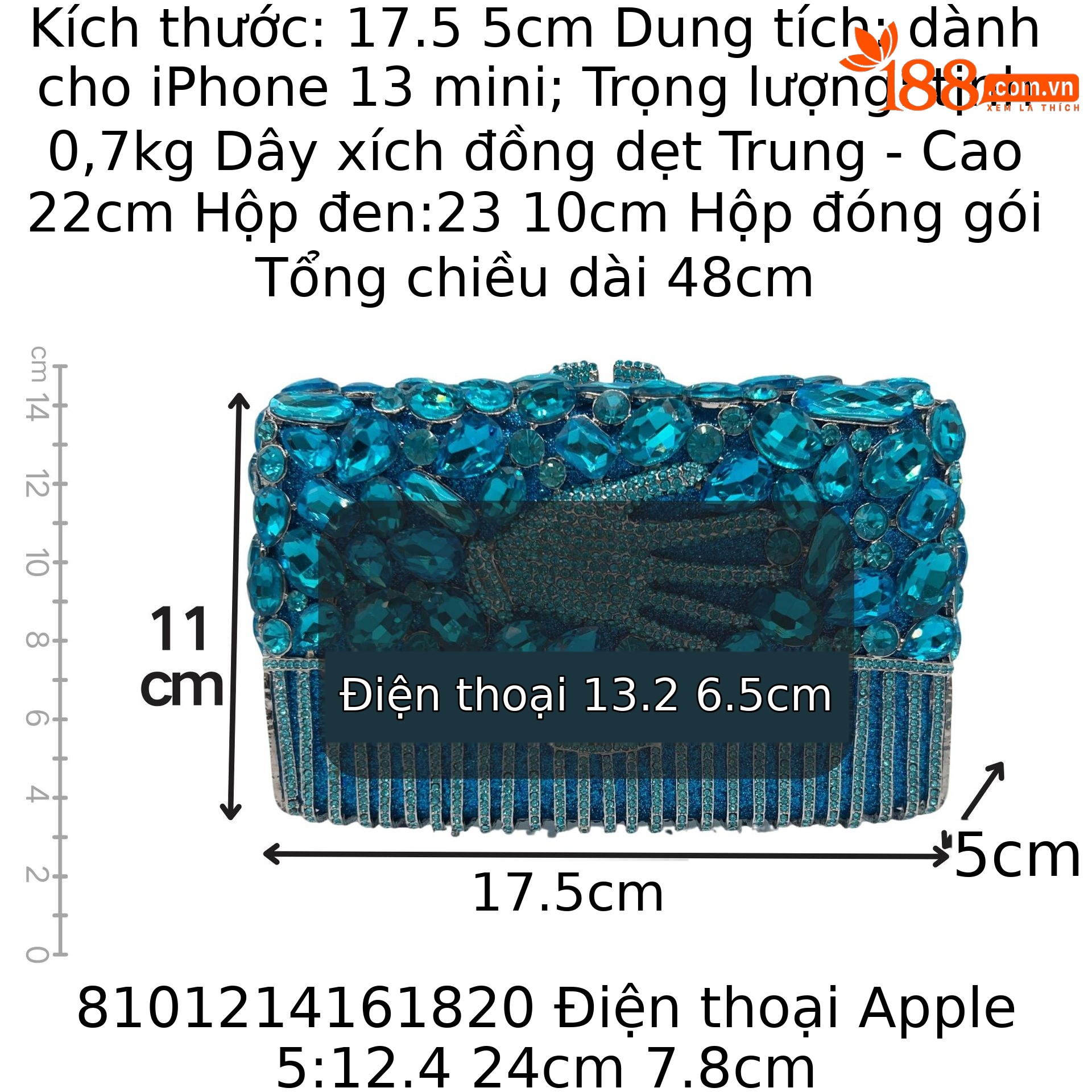 Túi clutch nữ cầm tay đính đá kim cương nước dự tiệc phong cách Âu Mỹ — Màu xanh nước hồ, Cá tính đặt làm chi tiết 1