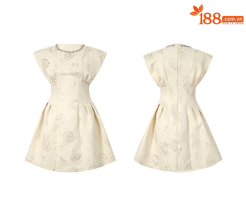 Váy chữ A phồng retro đính kim cương giả tôn eo — Màu vàng mơ chi tiết 3