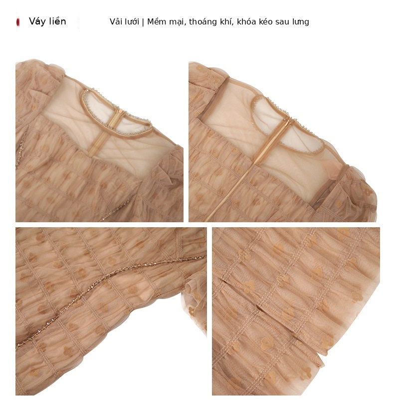 Đầm ôm body nữ tay bồng chất vải tulle xòe nhẹ — [Cam Huyền Ảo] chi tiết 2