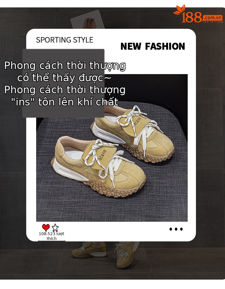 Giày sneaker nữ da heo đế dày phong cách Đức Huajiang mùa thu 2026 — M2632 màu trắng nhạt, M2632 màu vàng, M2632 màu nâu chi tiết 3