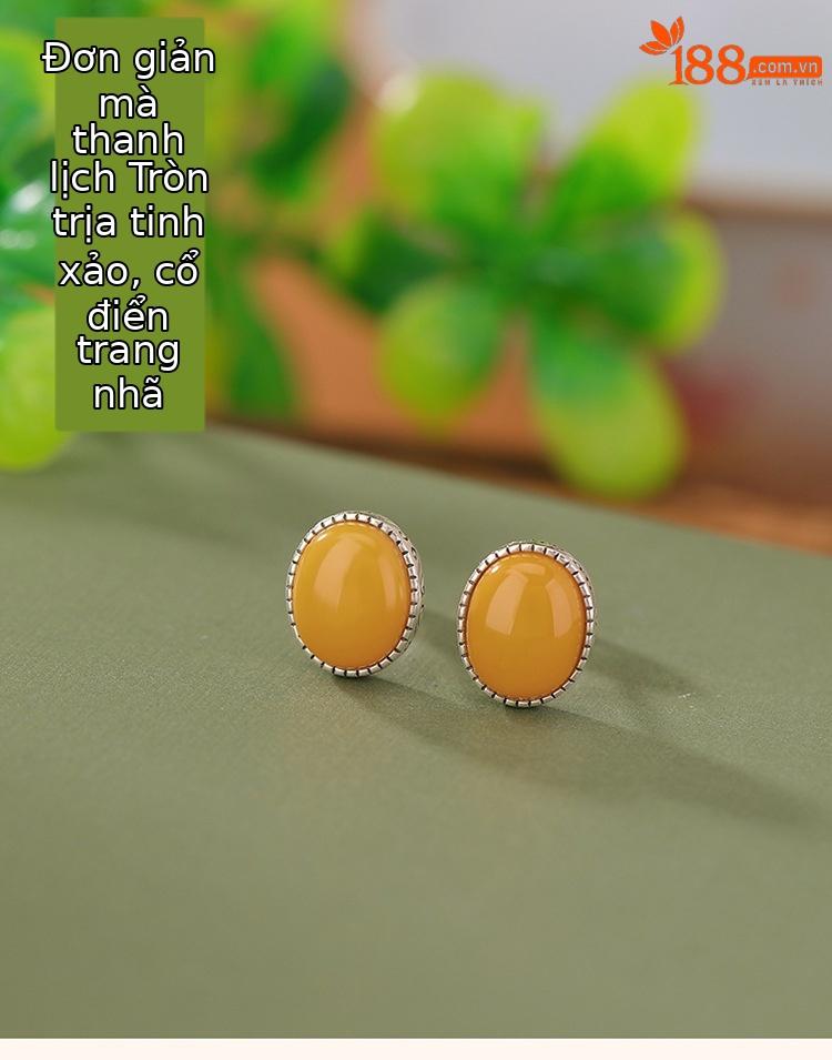 Bông tai hình bầu dục bạc S925 đính sáp ong phong cách dân tộc — Một cặp chi tiết 2