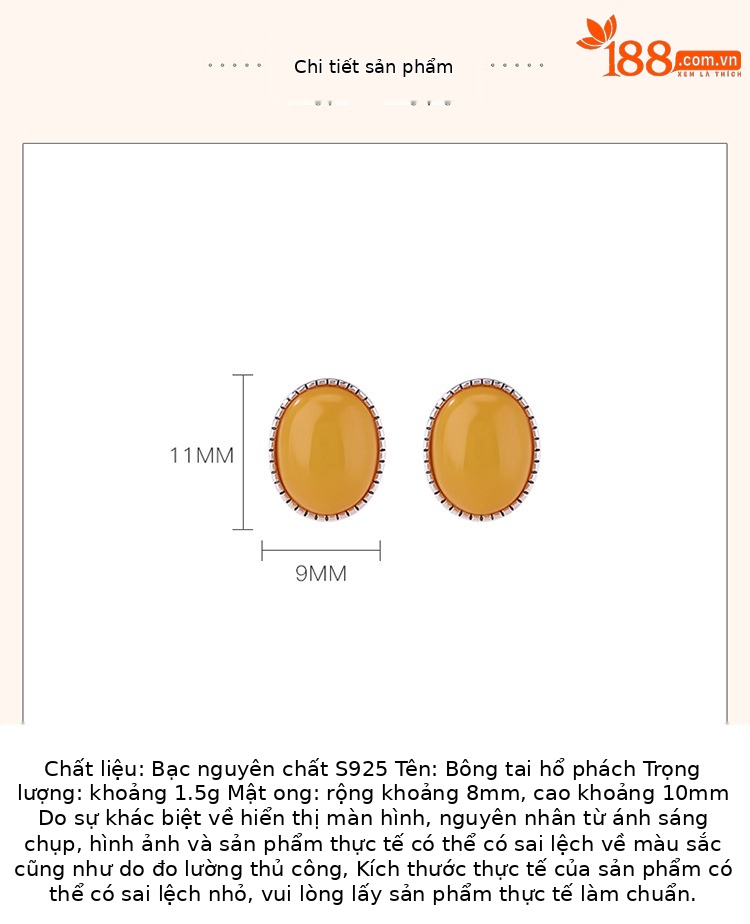 Bông tai hình bầu dục bạc S925 đính sáp ong phong cách dân tộc — Một cặp chi tiết 3