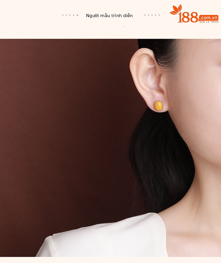 Bông tai hình bầu dục bạc S925 đính sáp ong phong cách dân tộc — Một cặp chi tiết 5