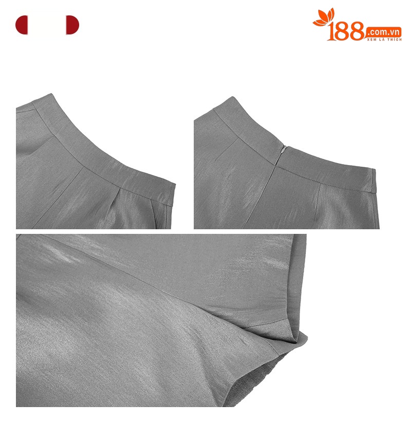 Bộ đồ nữ sang trọng áo cổ V thắt eo kết hợp quần short hai mảnh — Màu xám chi tiết 2