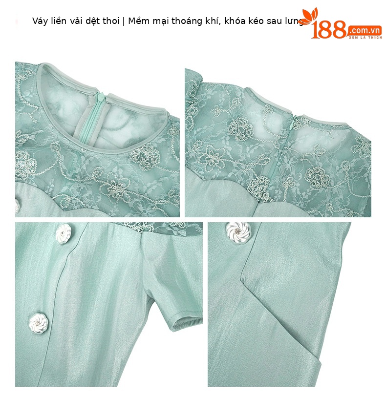 Đầm chữ A nữ thắt eo hai hàng khuy phong cách tea dress mùa hè 2026 — Xanh nước trong chi tiết 1