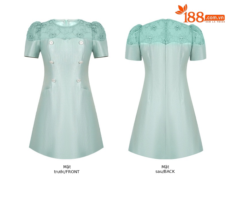 Đầm chữ A nữ thắt eo hai hàng khuy phong cách tea dress mùa hè 2026 — Xanh nước trong chi tiết 2
