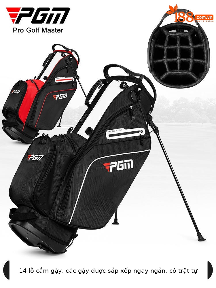 Túi đựng gậy golf PGM siêu nhẹ có chân đế, cao 126 cm, 14 ngăn — QB147-Đen trắng, QB147-Đen đỏ