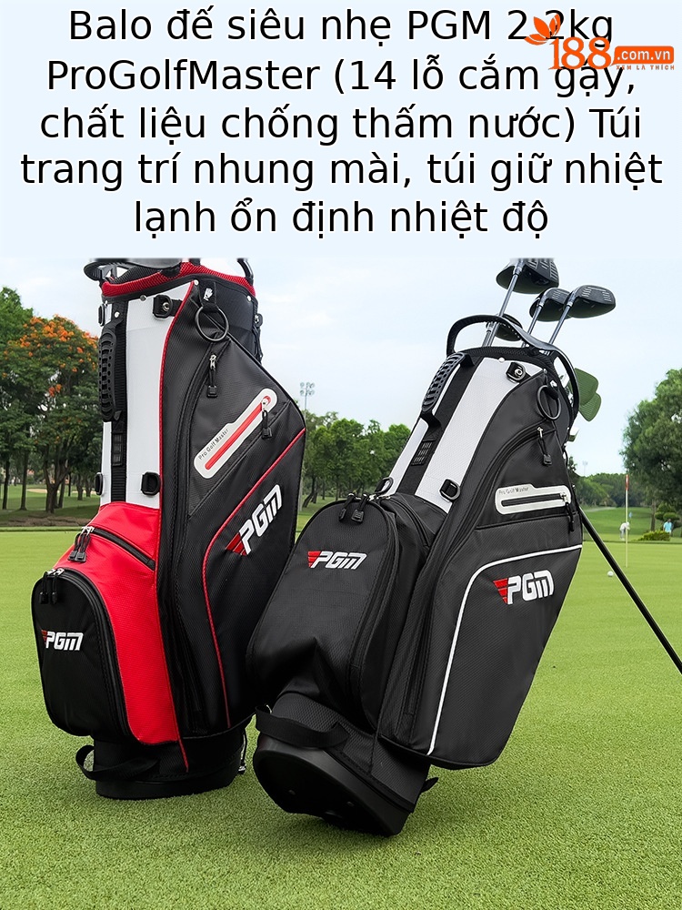 Túi đựng gậy golf PGM siêu nhẹ có chân đế, cao 126 cm, 14 ngăn — QB147-Đen trắng, QB147-Đen đỏ