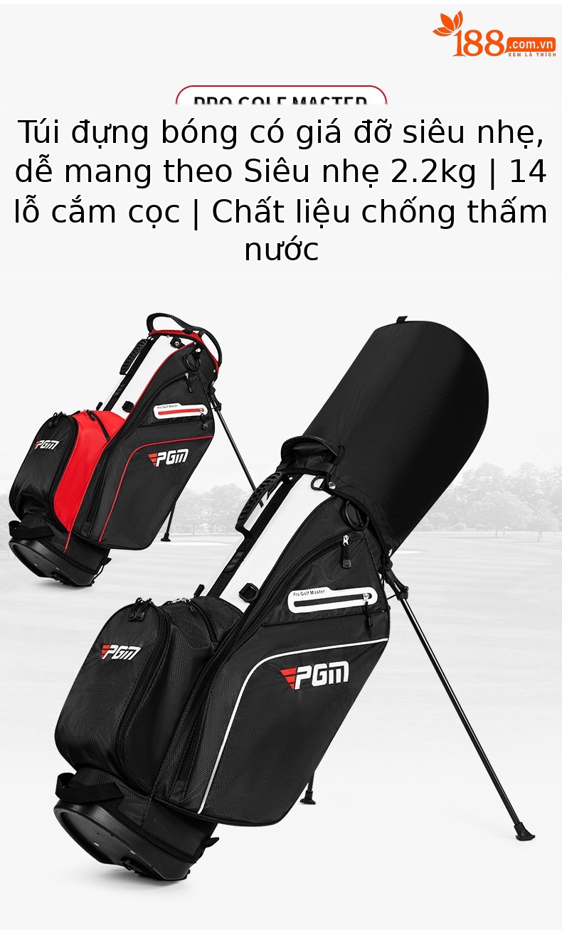 Túi đựng gậy golf PGM siêu nhẹ có chân đế, cao 126 cm, 14 ngăn — QB147-Đen trắng, QB147-Đen đỏ chi tiết 3