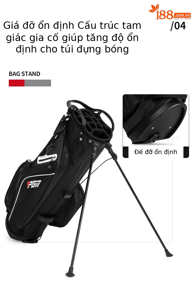 Túi đựng gậy golf PGM siêu nhẹ có chân đế, cao 126 cm, 14 ngăn — QB147-Đen trắng, QB147-Đen đỏ chi tiết 7